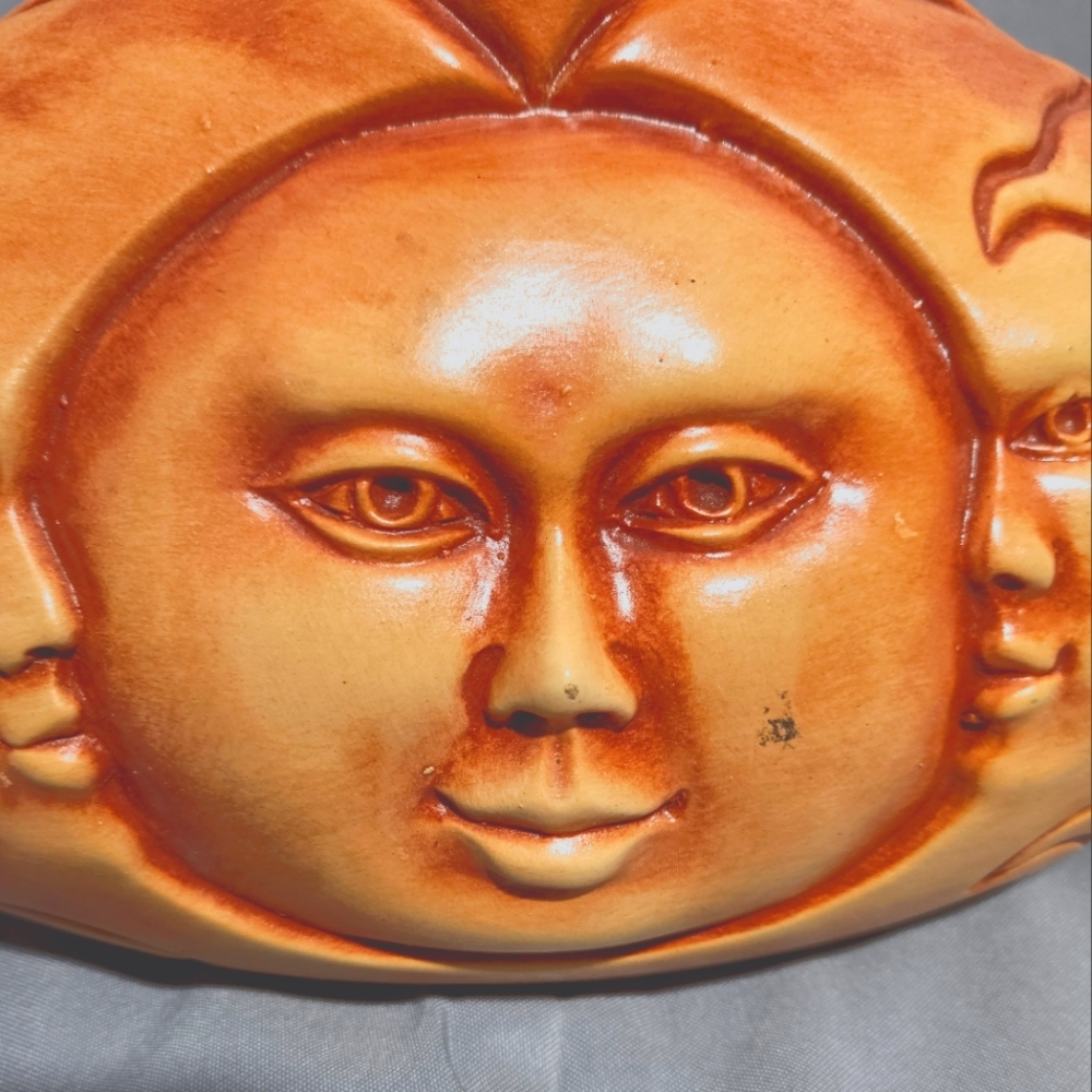 Vintage TLC Handmade Celestial Sun Moon Large Clay Mexican Pottery Vase Folk Art - Picture 4 of 9